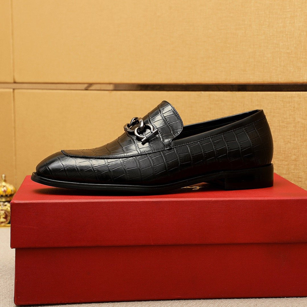 Ferragamo Black Embossed Bit Loafers — side