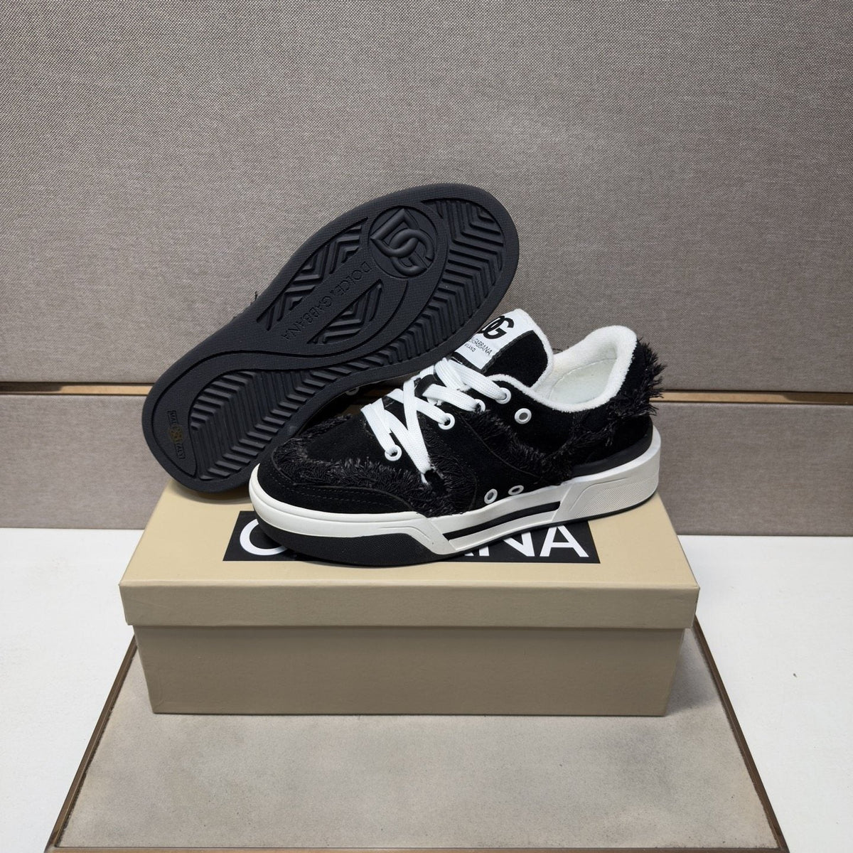 Dolce & Gabbana Black and White Low-Top Sneakers — side