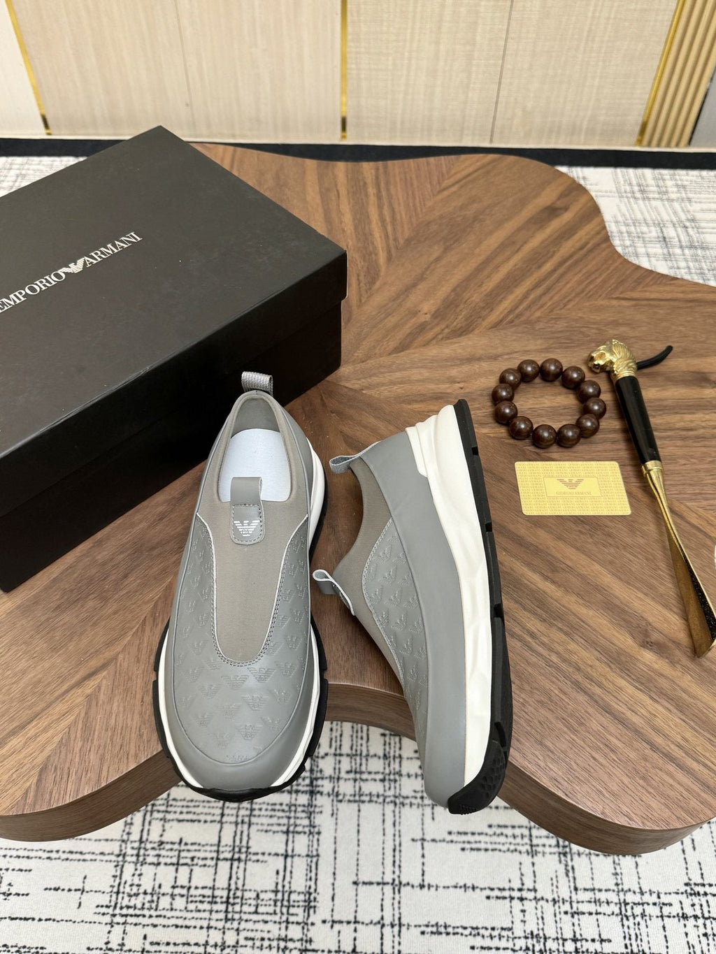 Emporio Armani Gray Slip-On Sneakers — front