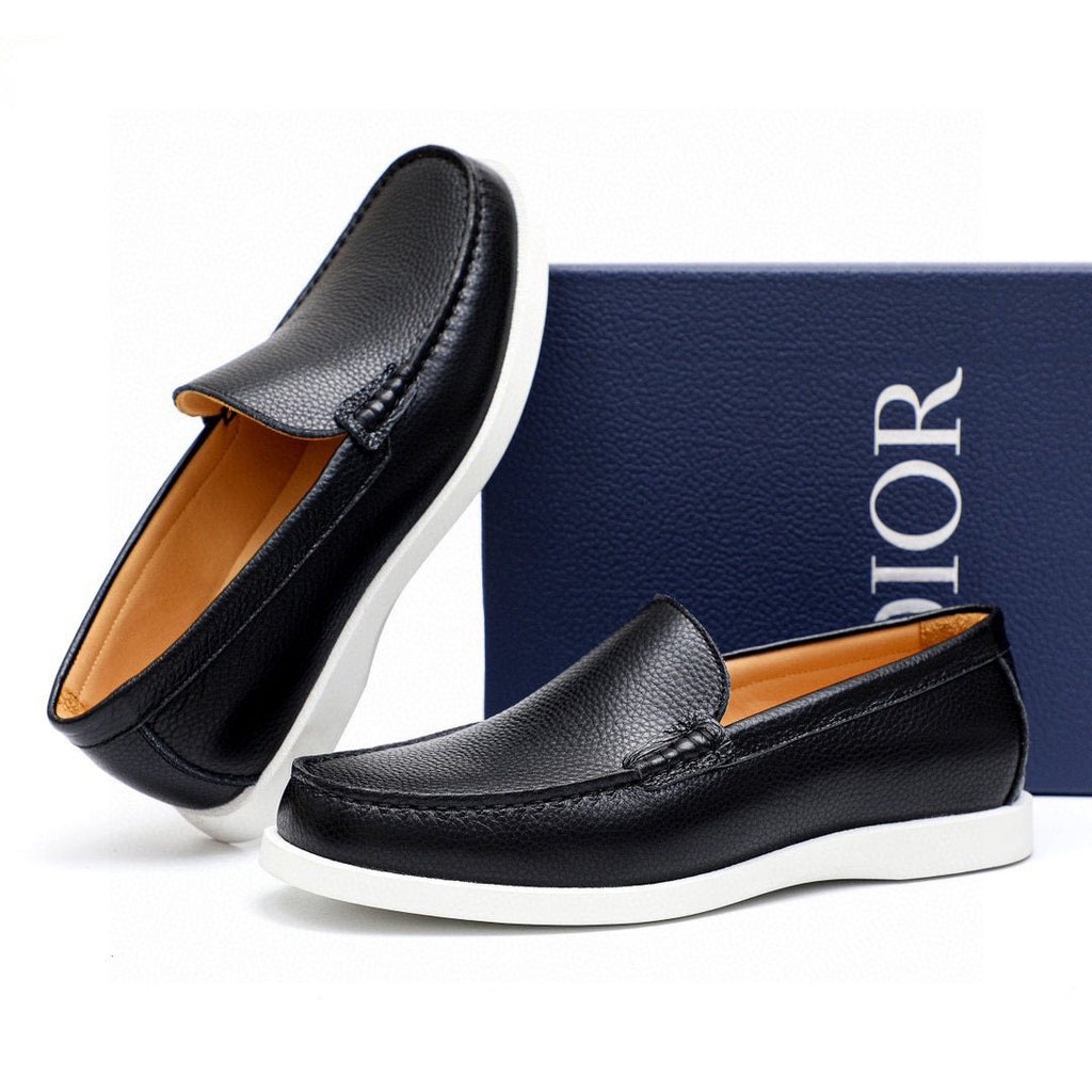 Dior Black Textured Leather Slip-On Loafers — front