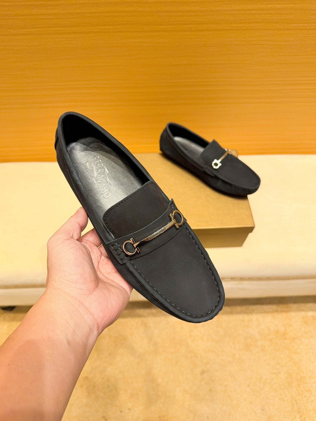 Ferragamo Black Bit Loafers — front