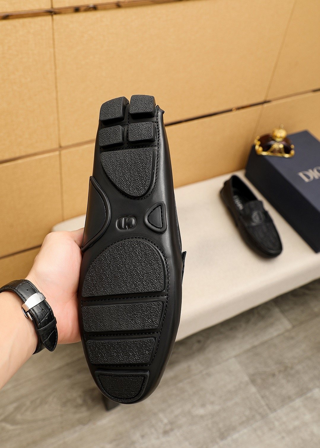 Dior Black Embossed Buckle Loafers — back