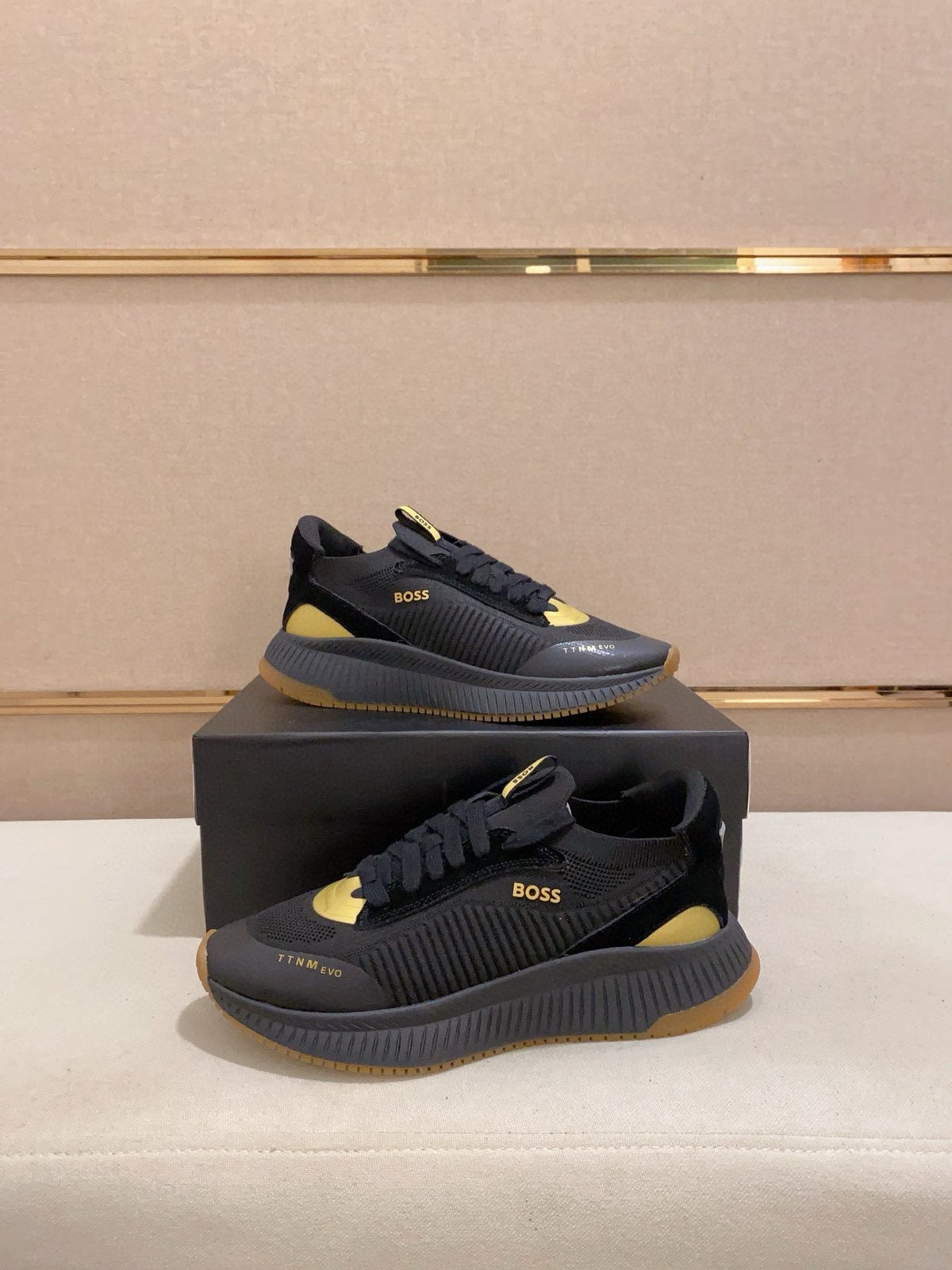BOSS Knit Lace-Up Sneakers — front