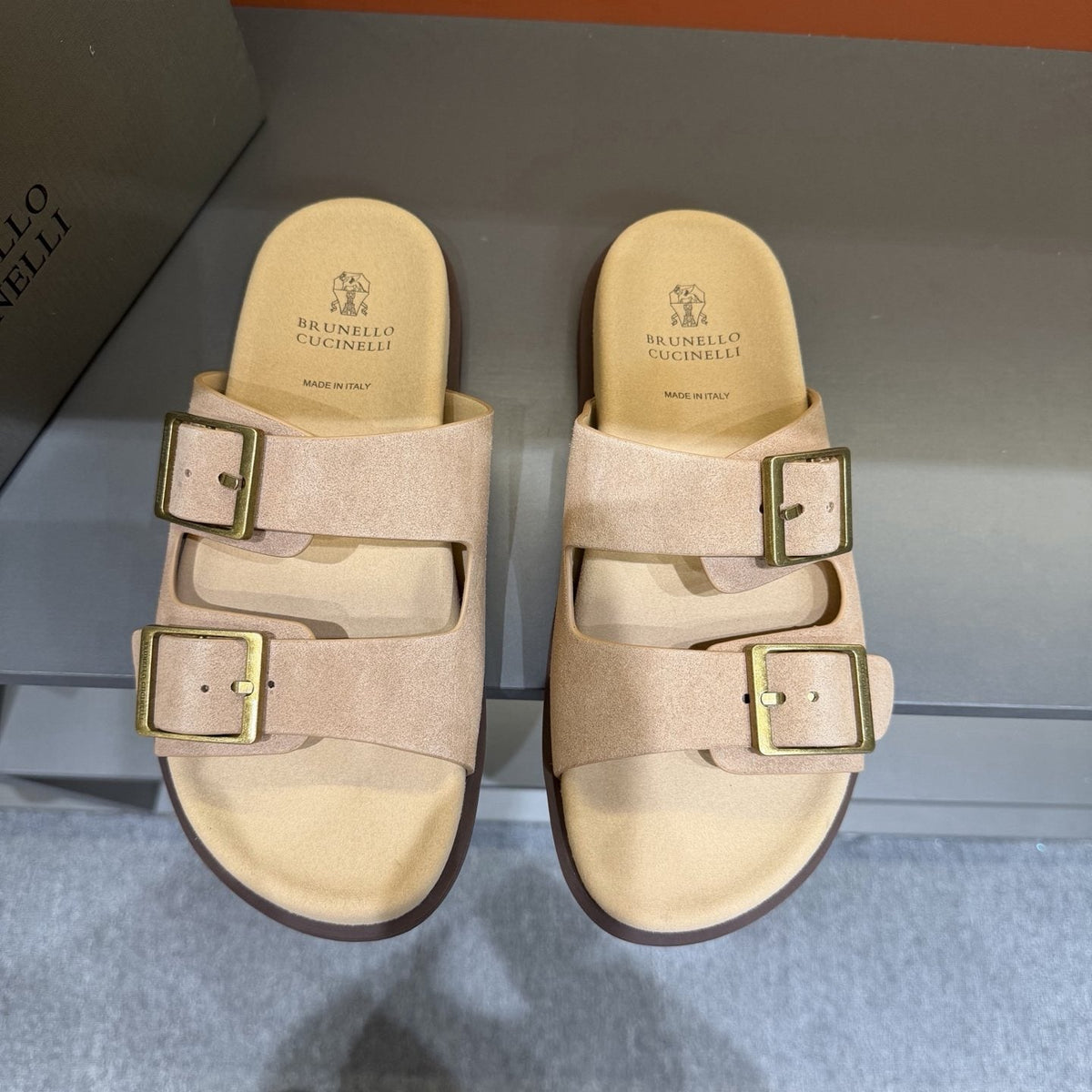 Brunello Cucinelli Double-Buckle Slide Sandals — front