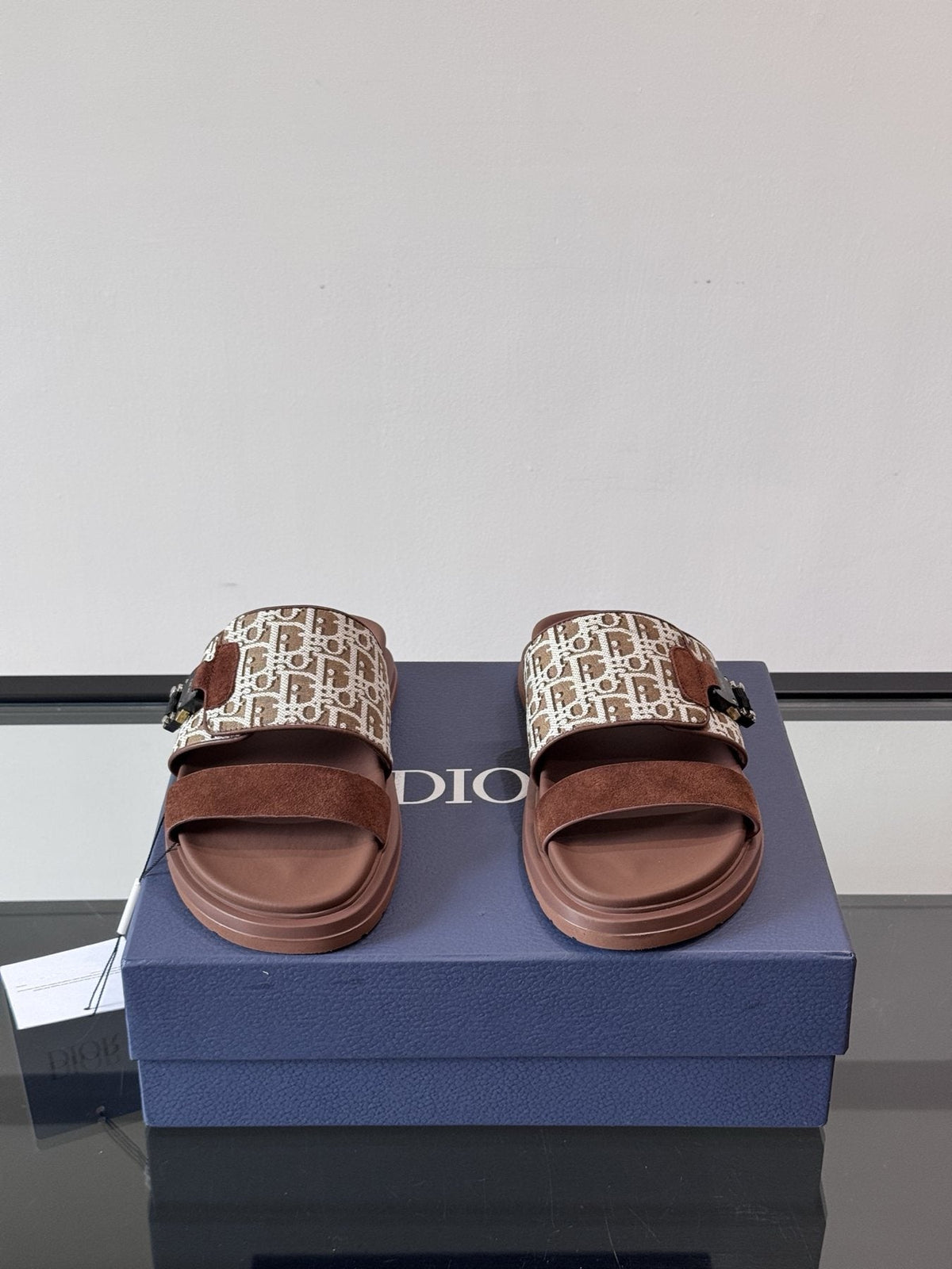 Dior Patterned Strap Slide Sandals — front