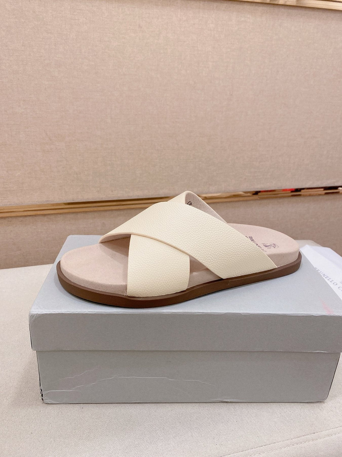 Brunello Cucinelli Cross-Strap Slide Sandals — front