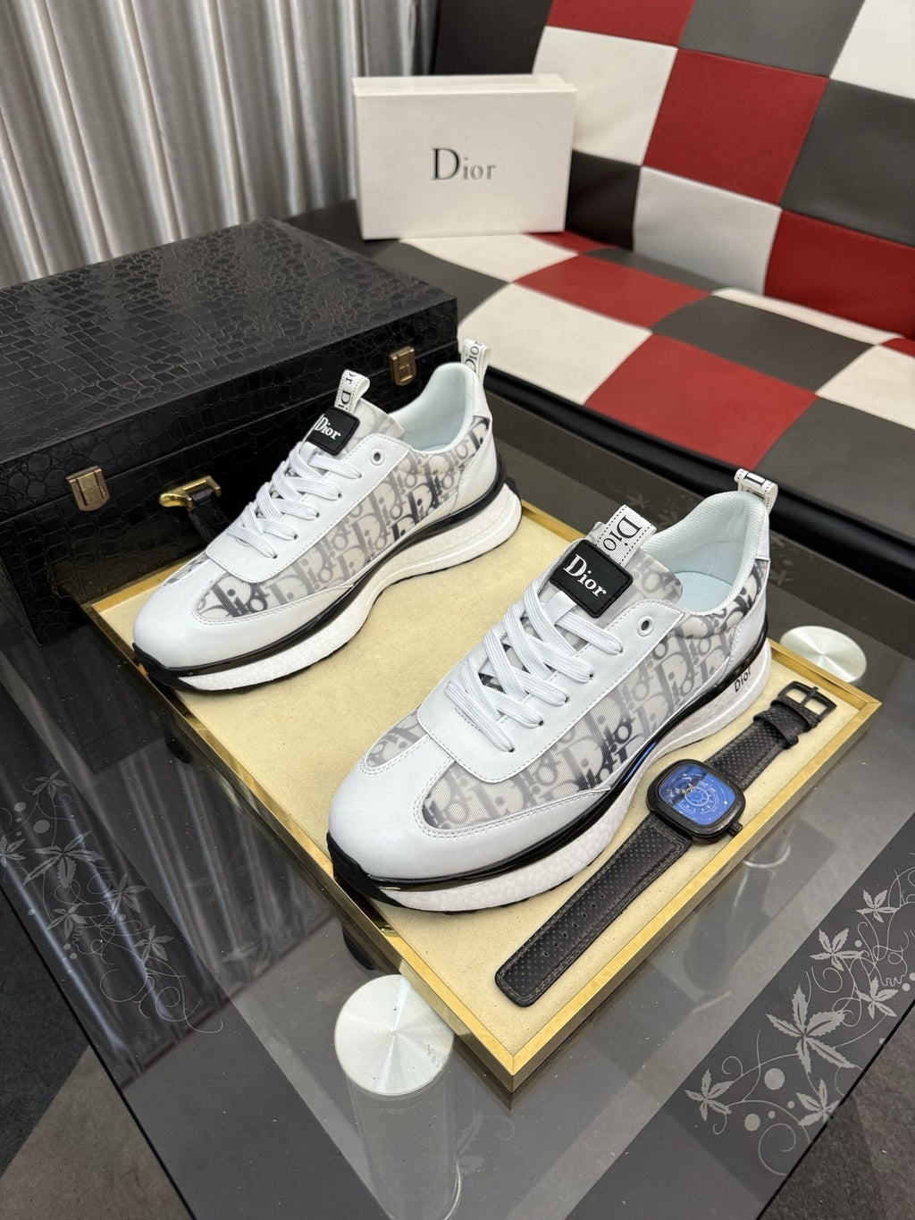 Dior Patterned Panel Low-Top Sneakers — front