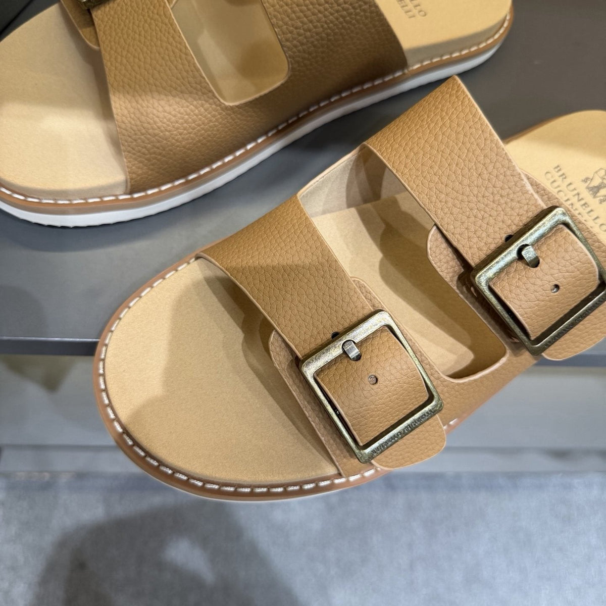 Brunello Cucinelli Double-Buckle Slide Sandals — front