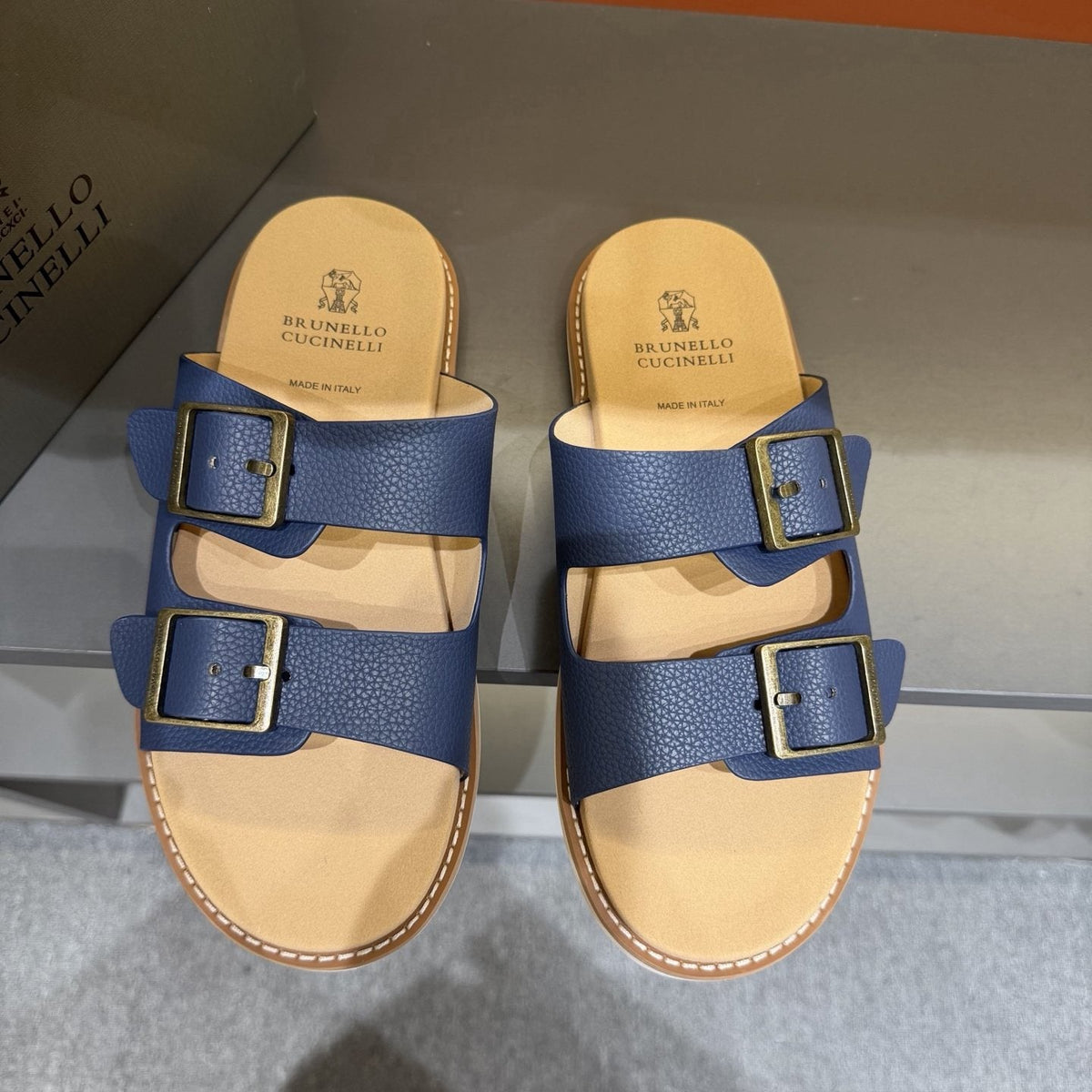 Brunello Cucinelli Double-Buckle Slide Sandals — front