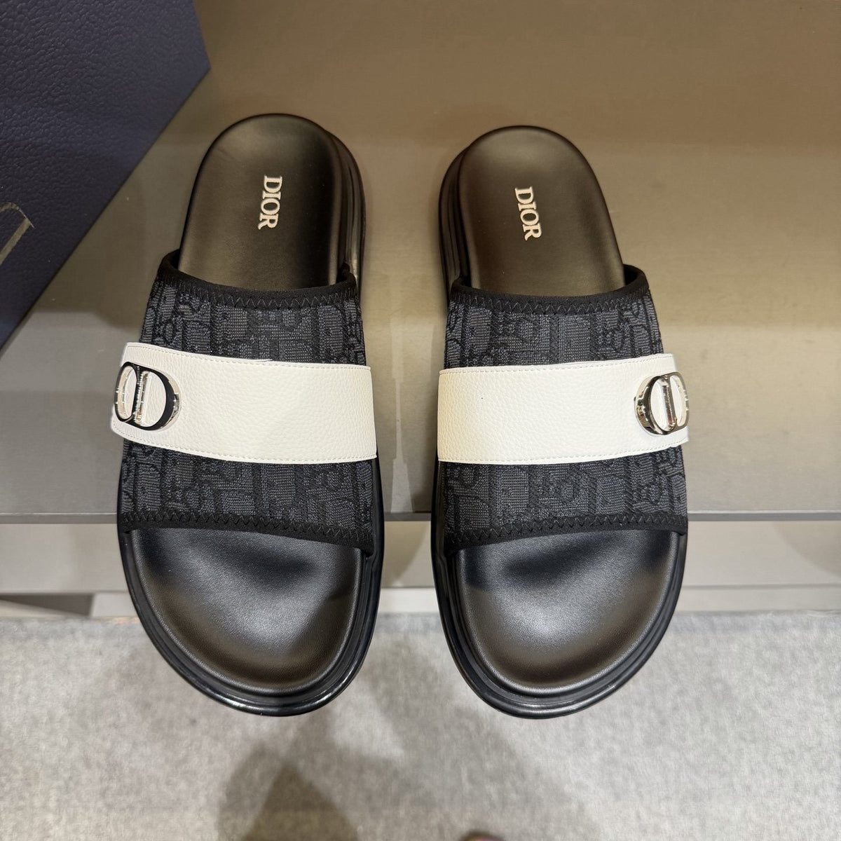 Dior Patterned Buckle Slide Sandals — front