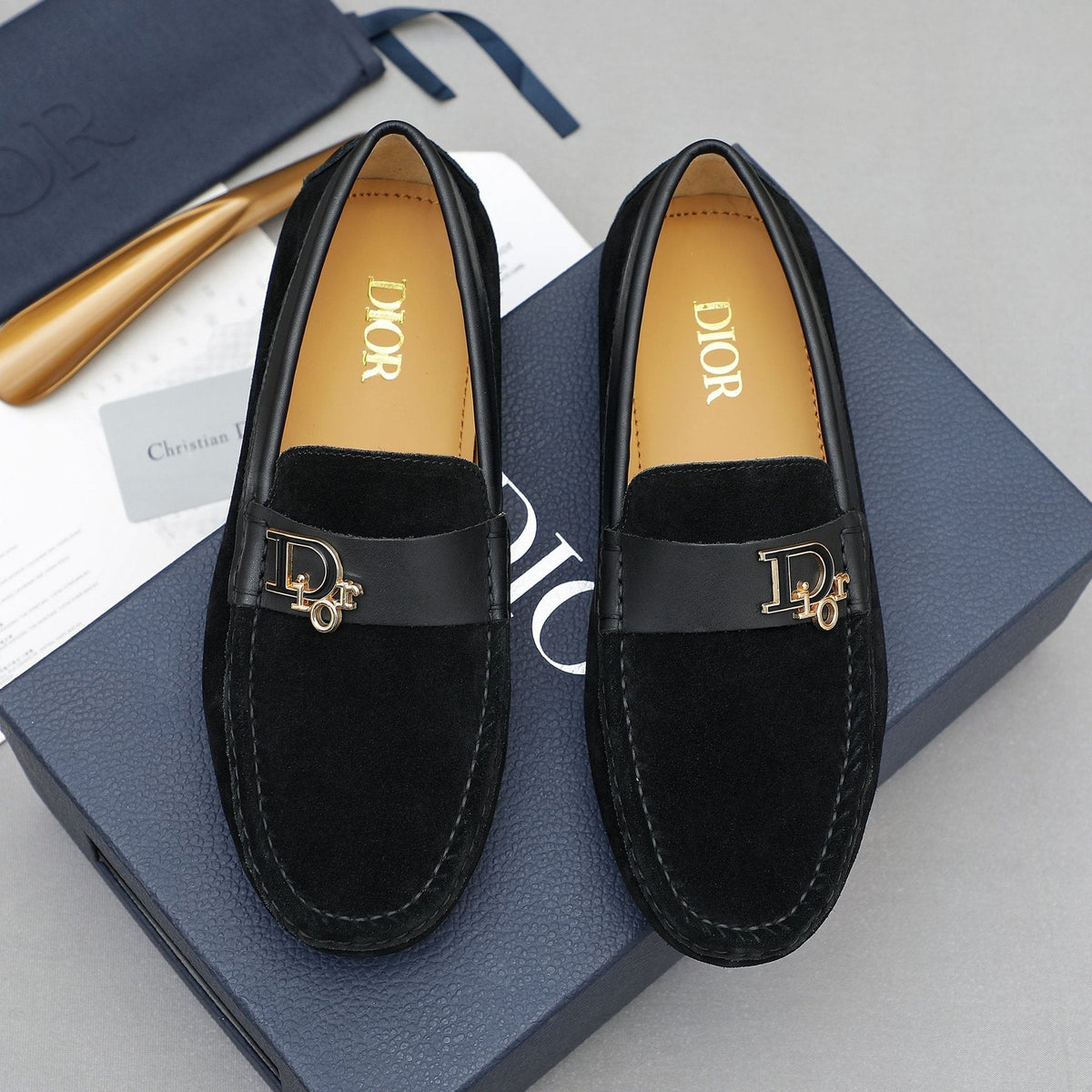 Dior Blue Metal Hardware Loafers — front