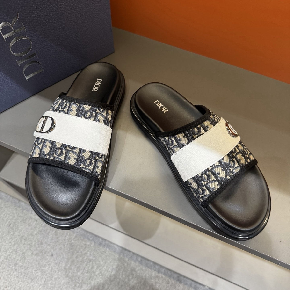 Dior Patterned Strap Slide Sandals — front