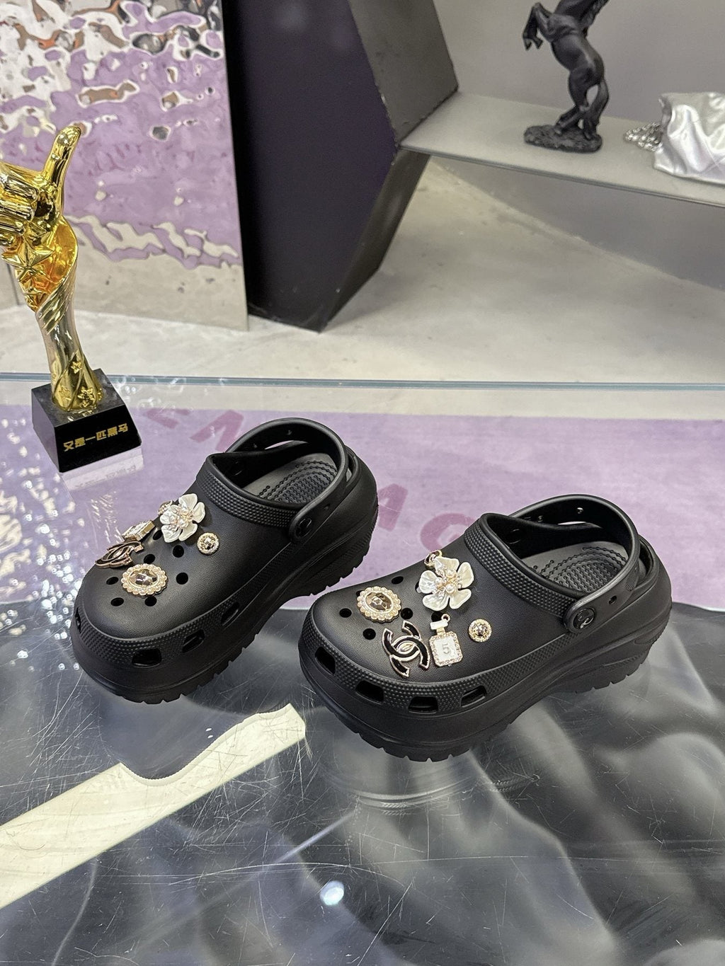 Crocs Cream Pearl Charm Platform Clogs — front